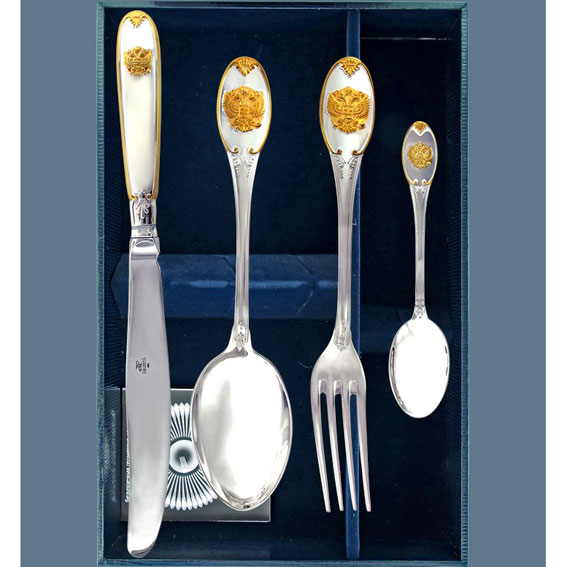 Набор столовый Эгоист-Единство из серебра с позолотой 326НБ01802 Набор столовый Эгоист-Единство из серебра с позолотой 326НБ01802